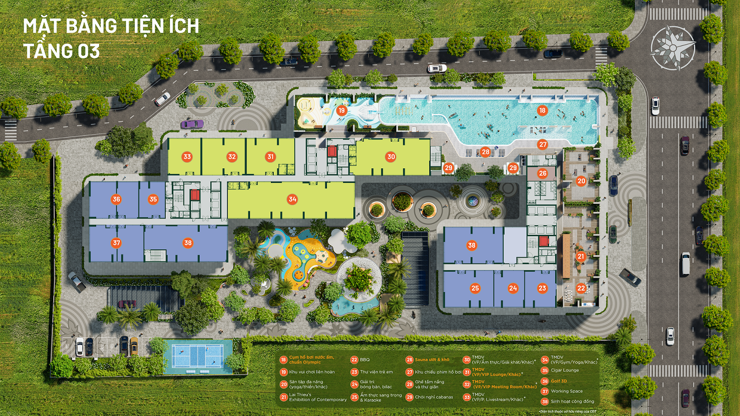 Mặt Bằng Tiện ích ở Tầng 03 Happy One Mori